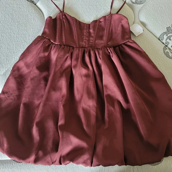 NWOT ASTR the Label Bustier Bubble Hem Babydoll Mini Dress in Merlot Brown XL - Picture 2 of 5